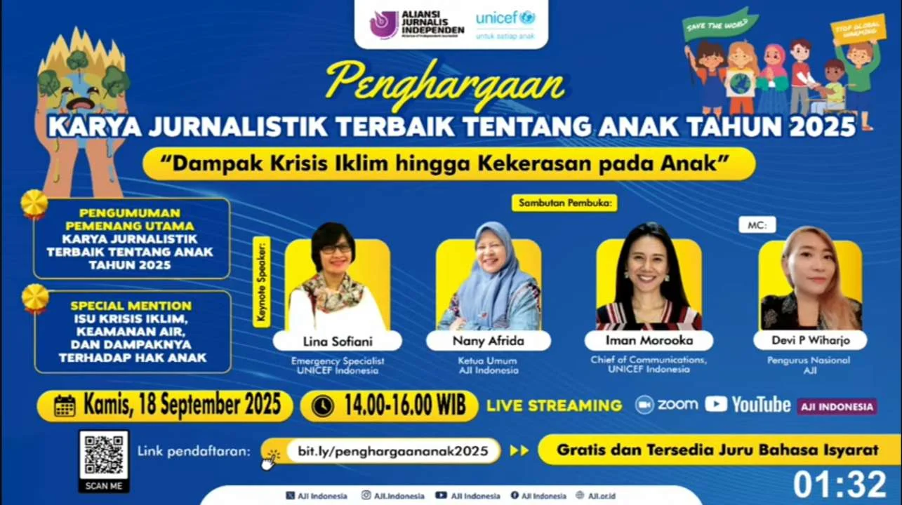 AJI dan UNICEF Indonesia Umumkan Pemenang Penghargaan Jurnalisme Berprestasi Tentang Anak 2025