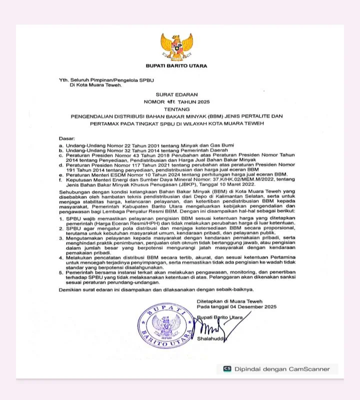 Atasi Kelangkaan, Bupati Shalahuddin Terbitkan Surat Edaran Tentang Pengendalian Harga BBM, Ke SPBU dan Pengecer