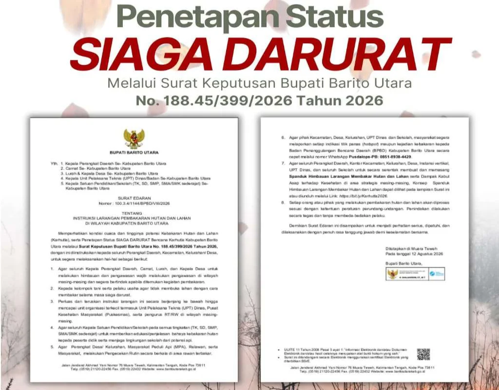 Waspadai Ancaman Karhutla, Bupati Barito Utara Naikan Level Siaga Tinggi
